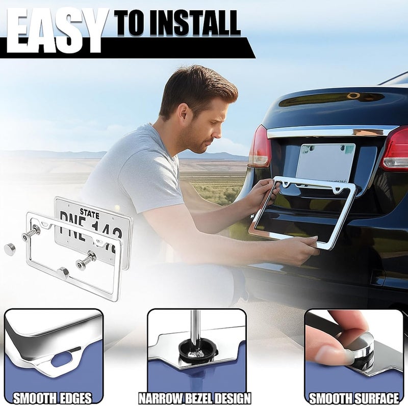 EPIMA 2-Pack License Plate Frames, Universal Aluminum Licence Plate Frame Holder, 2-Hole Narrow ＆ Slim Design Holder with Screws & Caps, Universal Fit for Cars, Trucks, Various Vehicles-Silver - Image 5